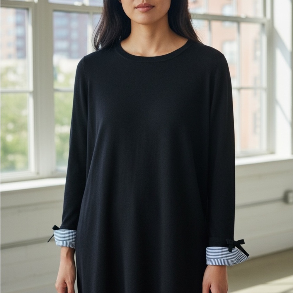 LOFT Black Knit Sweater Dress with Tie Sleeve Detail